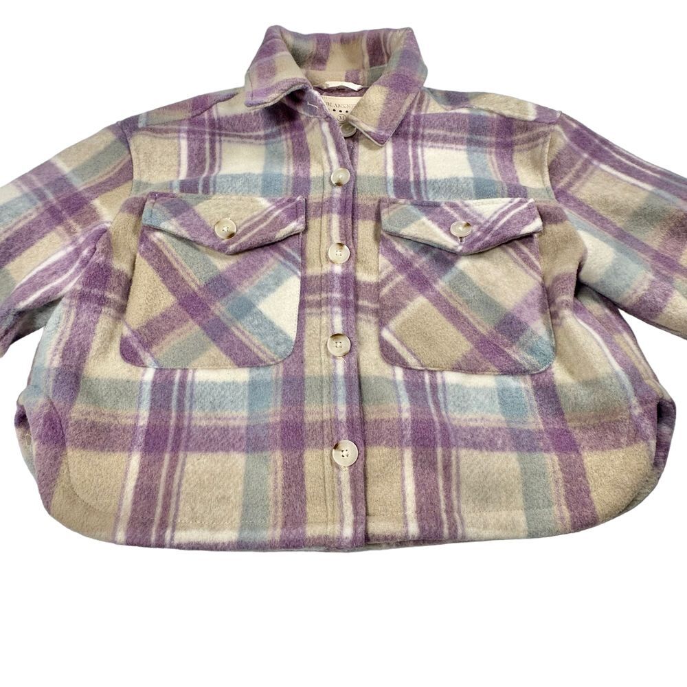 Blank NYC Shacket Medium Lavender Purple Plaid Cropped‎ Button Up Jacket Shirt - Picture 4 of 10